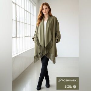 cinq à sept Olive Draped Fringe Jacket – Size 12 – Fully Lined
